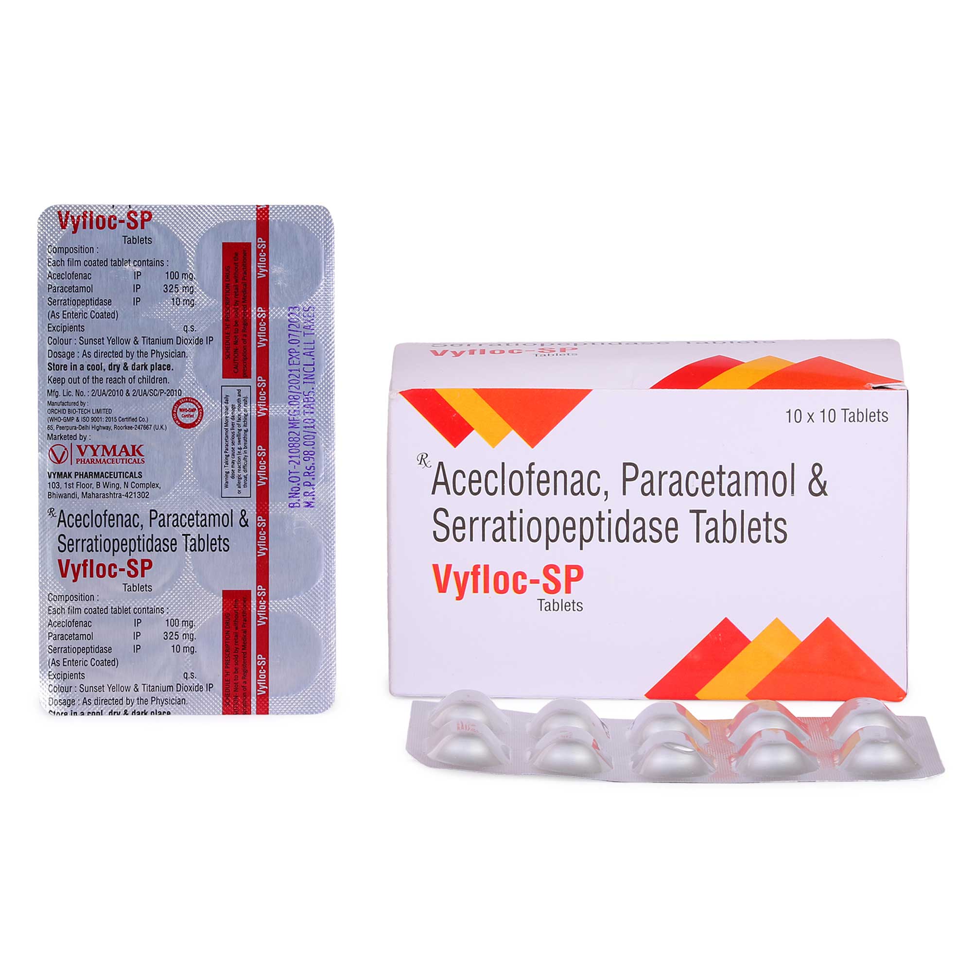 Vyfloc SP (Aceclofenac 100MG + Paracetamol 325MG + SERRATIOPEPTIDASE 15MG)